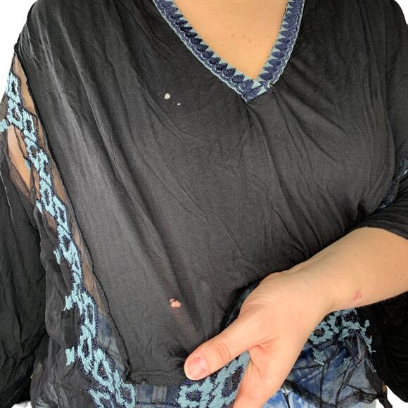 Free People Eden Mesh Bohemian Detail Oversized Tunic Blouse Top Medium - Picture 4 of 8